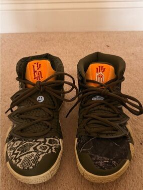 Nike Olive Green and Orange High-Top Basketball Sneakers